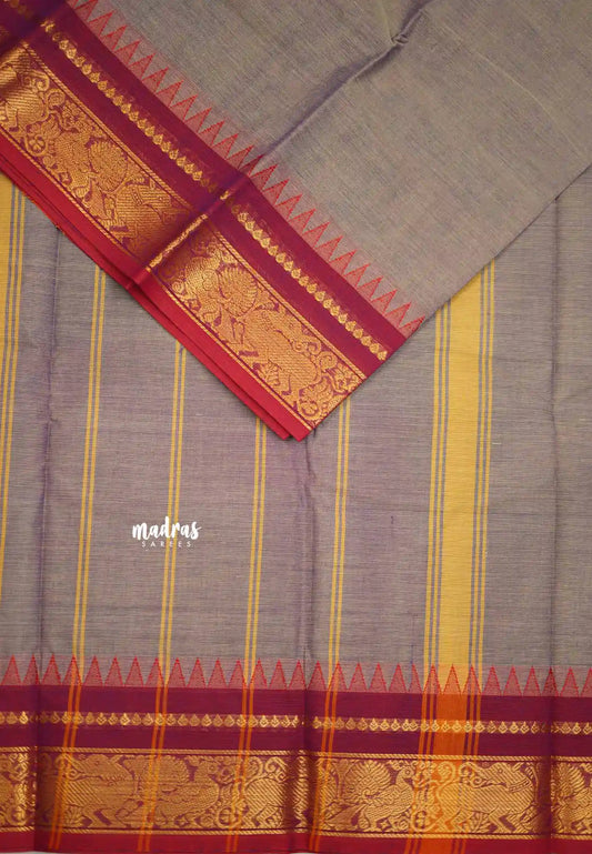 Classic kanchi cotton Yazhi border  - Grey