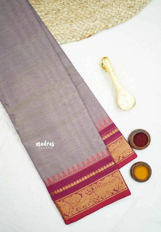 Classic kanchi cotton Yazhi border  - Grey