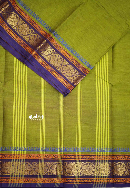 Classic Kanchi cotton small floral border  - Chutney green