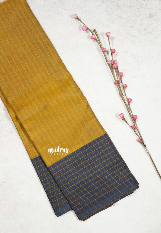 (PRE-BOOKING) Mustard Yellow -  Contemporary chettinad cotton stripes body checks border
