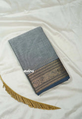 Mist Grey - Classic Kanchi cotton Saree Plain body with Traditional Annam Border - Best for Temple Visit