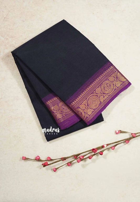 Navy blue - Classic Kanchi cotton temple sculpture border