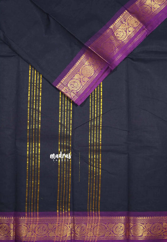 Navy blue - Classic Kanchi cotton temple sculpture border