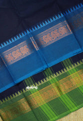Navy Blue - Classic Kanchi cotton plain body with ganga jamuna border