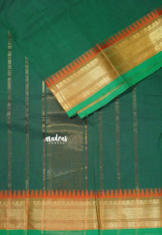 Green - Classic Kanchi cotton Saree Plain body with Zari Border