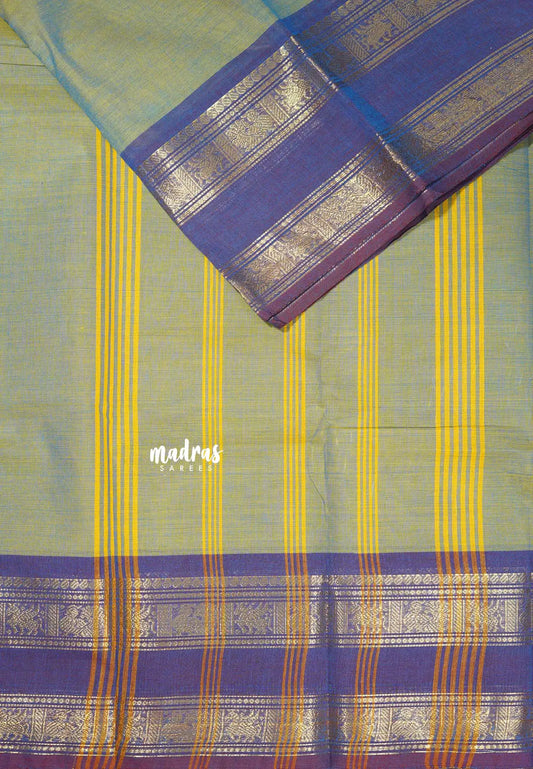 Dual Shade Pastel Green - Classic Kanchi cotton Saree Plain body with Retta petta Border