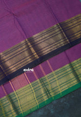 Magenta Purple - Classic Kanchi cotton Saree Plain body with Ganga Jamuna Border -  Best for Temple Visit