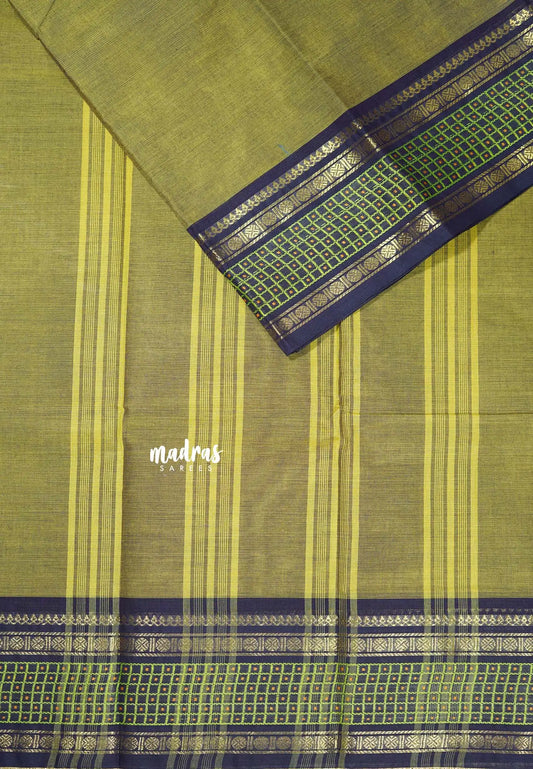 Dual shade Green - Classic Kanchi cotton Saree Plain body with Rudraksham and checks Border