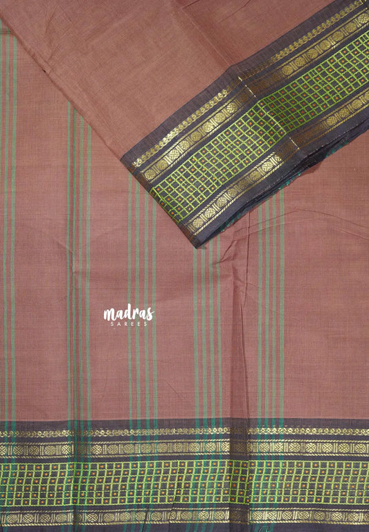 Mild Onion Pink - Classic Kanchi cotton Saree Plain body with Rudraksham and checks Border