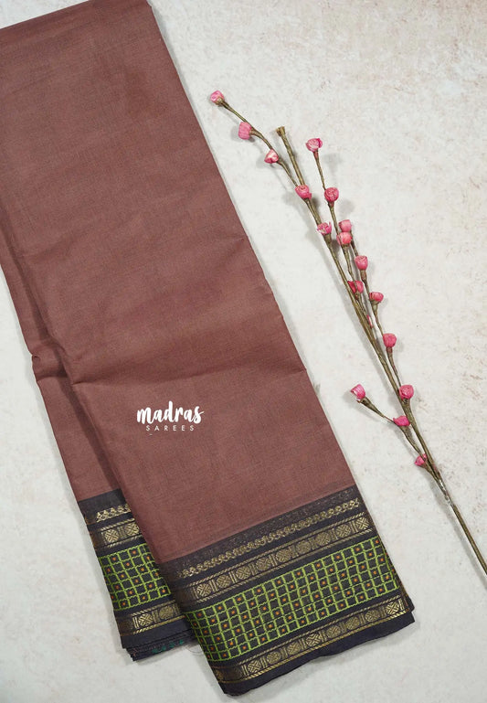 Mild Onion Pink - Classic Kanchi cotton Saree Plain body with Rudraksham and checks Border