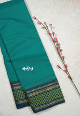 Teal Green - Classic Kanchi cotton Saree Plain body with Rudraksham and checks Border