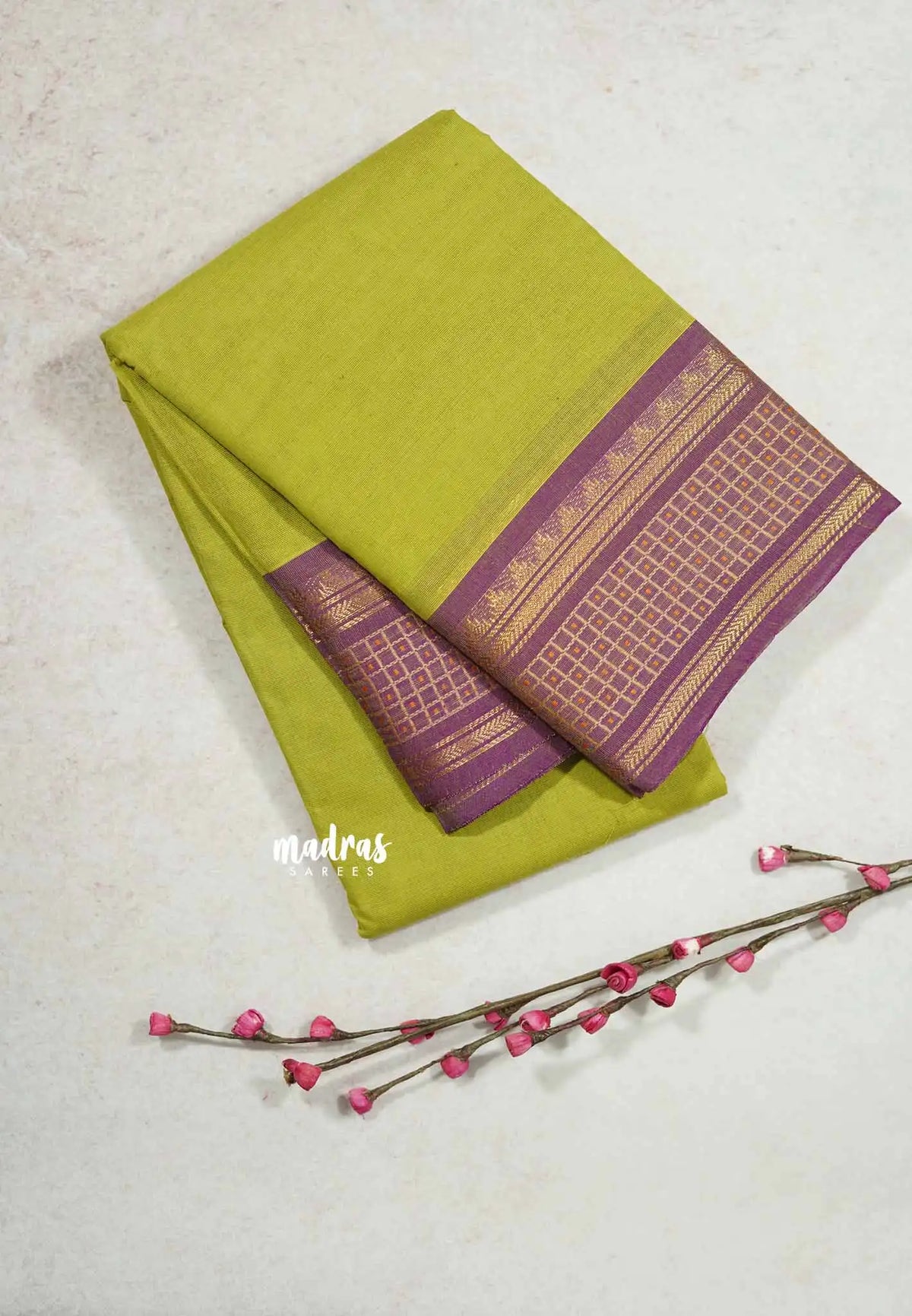 Pear green - Classic Kanchi cotton kattam border