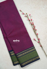 Magenta Purple - Classic Kanchi cotton Saree Plain body with Rudraksham and checks Border