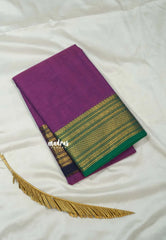 Magenta Purple - Classic Kanchi cotton Saree Plain body with Ganga Jamuna Border -  Best for Temple Visit