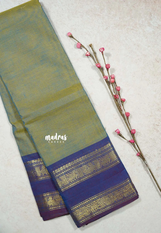 Dual Shade Pastel Green - Classic Kanchi cotton Saree Plain body with Retta petta Border