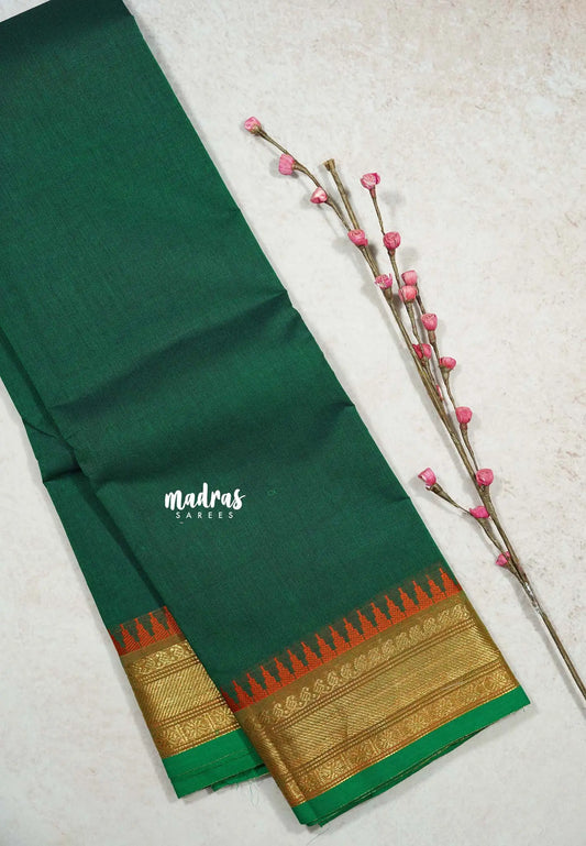 Green - Classic Kanchi cotton Saree Plain body with Zari Border