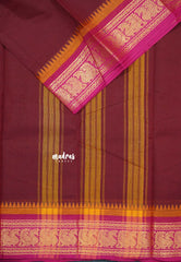 Majestic Maroon - Classic Kanchi cotton Saree Plain body with Peacock Border - Best for Temple Visit
