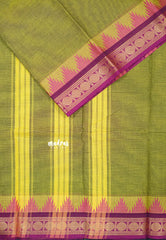 Mehendi Green - Classic Kanchi cotton Saree Plain body with Rudrakshma and Big Temple Border - Best for Temple Visit