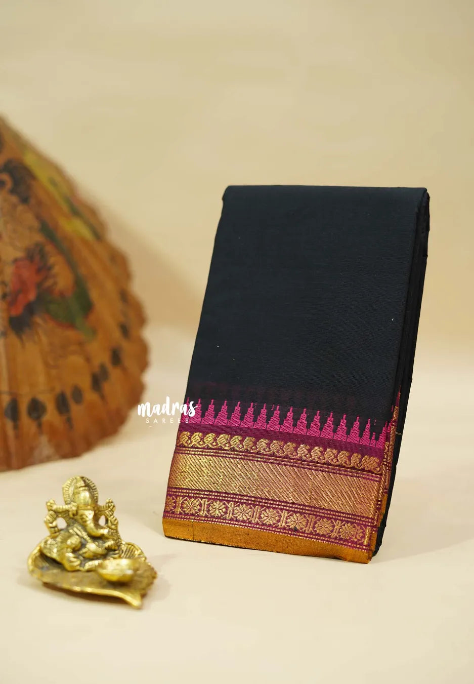Black - Classic kanchi cotton temple border - Best for Temple Visit