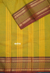 Dualshade Yellowish Green - Classic Kanchi cotton Saree Plain body with Rudraksham and checks Border - Best for Temple Visit