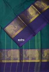 Peacock Green - Classic Kanchi Cotton Plain Body with Yanai Border and No Blouse - Best for Small Functions