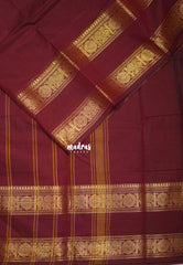 Majestic Maroon - Classic Kanchi cotton Saree Plain body with Mayil Rettapetta Border -  Best for Temple Visit