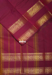 Beet Pink - Classic Kanchi cotton Saree Plain body with Mayil Rettapetta Border -  Best for Temple Visit