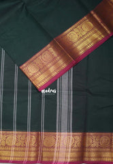 Midnight Green - Classic Kanchi Cotton Plain Body with Rudraksham Border and No Blouse - Best for Small Functions