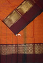 Turmeric Orange - Classic Kanchi Cotton Plain Body with Skirt Border and No Blouse - Best for Small Functions