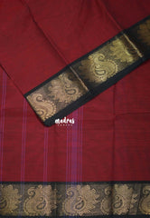 Reddish Maroon - Classic Kanchi Cotton Plain Body with Mango Border and No Blouse - Best for Small Functions
