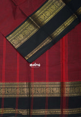Majestic Maroon - Classic Kanchi cotton Saree Plain body with Mango, Mayil and Rudraksham Border No blouse - Best for Temple Visit