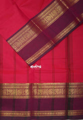 Crimson Pink - Classic Kanchi cotton Saree Plain body with Mango, Mayil and Rudraksham Border No blouse - Best for Temple Visit