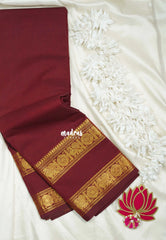 Majestic Maroon - Classic Kanchi cotton Saree Plain body with Mayil Rettapetta Border -  Best for Temple Visit