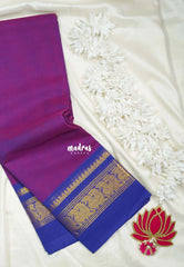 Dual Shade Magenta - Classic Kanchi Cotton Plain Body with Peacock Border and No Blouse - Best for Small Functions