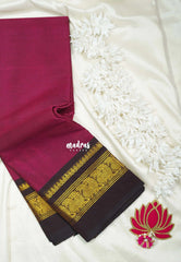 Beet Pink - Classic Kanchi Cotton Plain Body with Peacock Border and No Blouse - Best for Small Functions