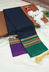 Navy Blue - Contemporary Chettinad cotton plain body with ganga jamuna border