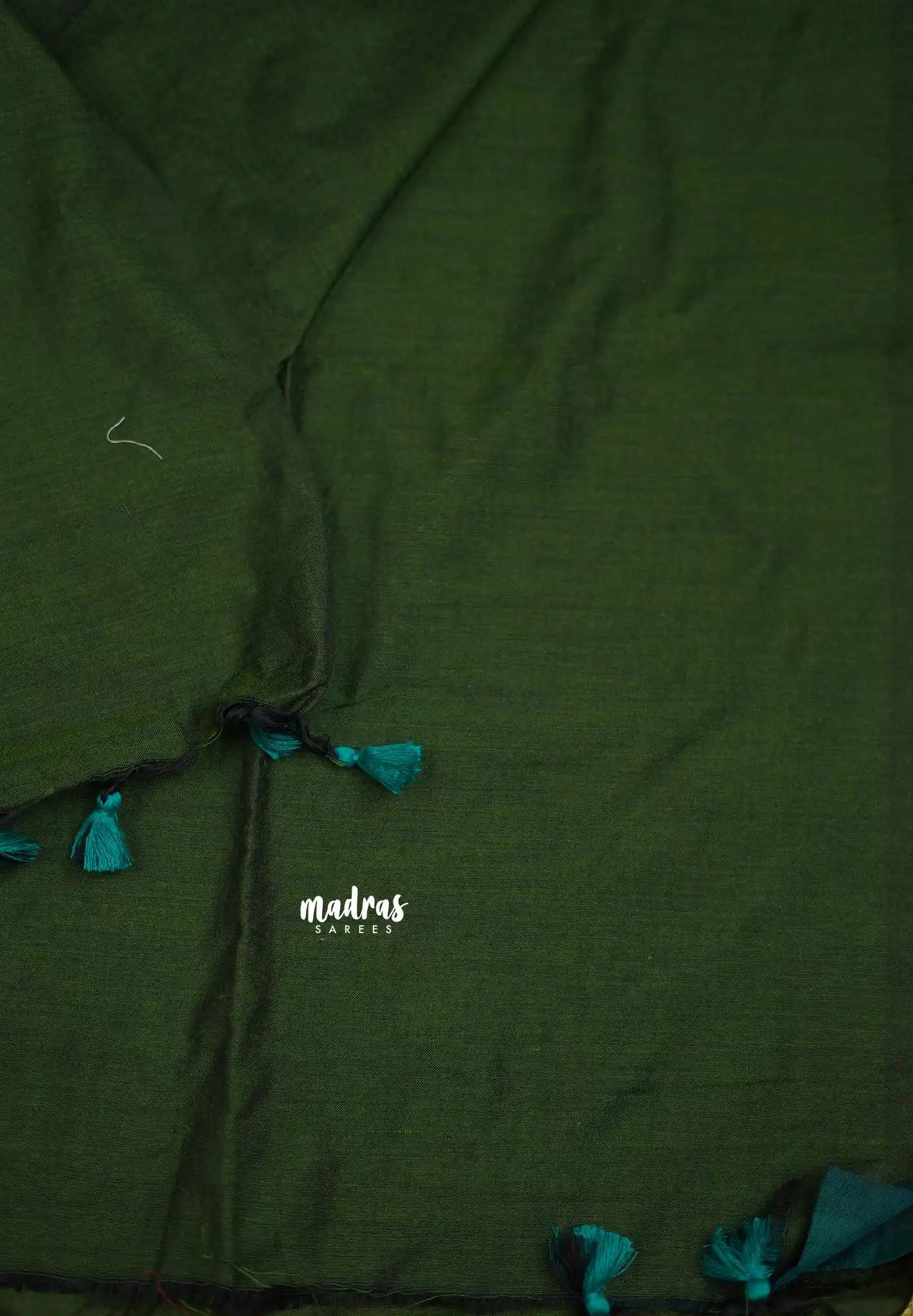 khadi contrast pallu Cyan Green with army green pallu - Shruti - Madras Sarees 