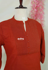 Rust Red – Aavani - Pre-Washed Handspun Cotton Ready-Made Short Top for Women – Perfect for Office & Everyday Wear