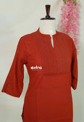 Rust Red – Aavani - Pre-Washed Handspun Cotton Ready-Made Short Top for Women – Perfect for Office & Everyday Wear
