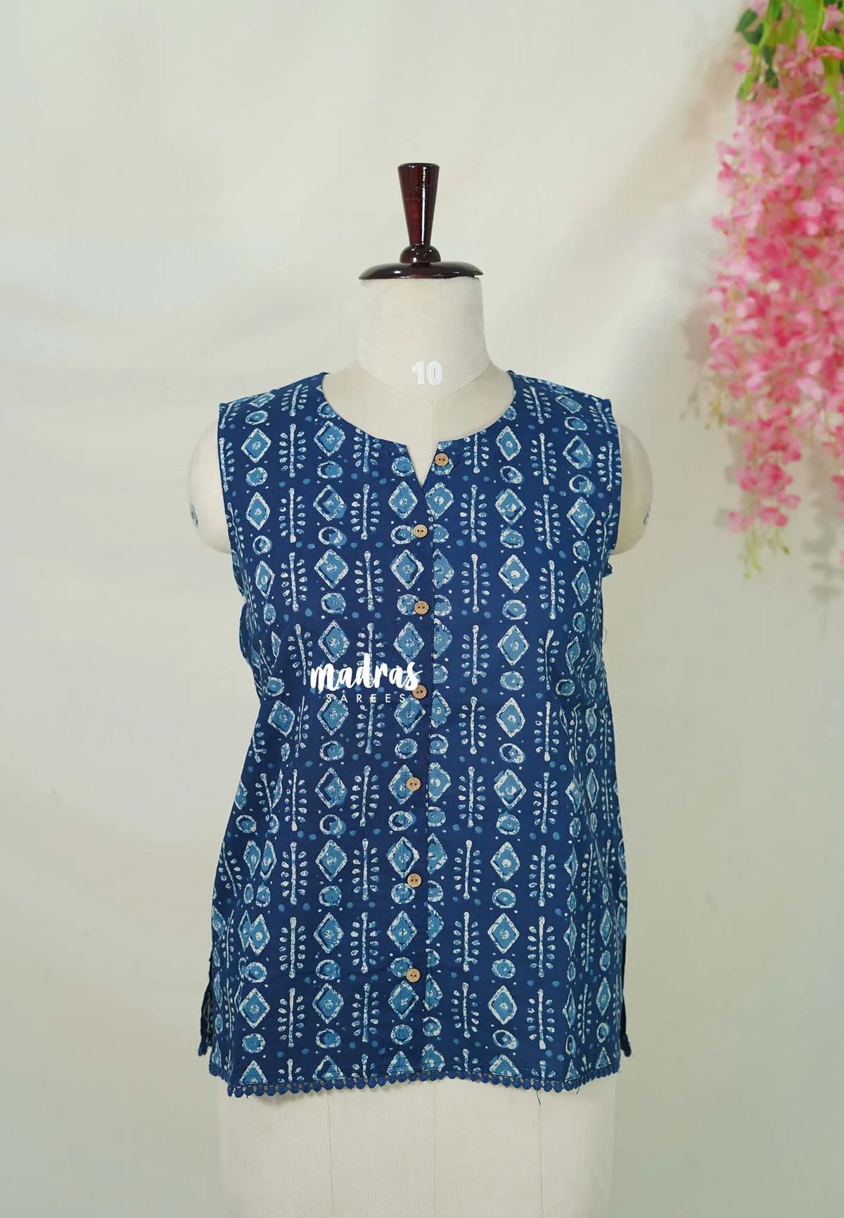 Indigo Blue – Aavani - Pre-Washed Handspun Cotton Ready-Made Short Top for Women with Half Sleeve Inside – Perfect for Office & Everyday Wear