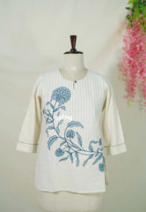 Creamy Ivory – Aavani - Pre-Washed Handspun Cotton Ready-Made Short Top for Women with Embroidery – Perfect for Office & Everyday Wear
