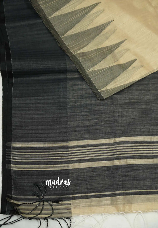 Maheswari - Temple border Beige Cotton silk