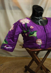 Purple silkcotton High neck readymade work blouse - Aazhi