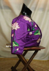 Purple silkcotton High neck readymade work blouse - Aazhi