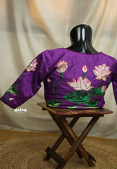 Purple silkcotton High neck readymade work blouse - Aazhi