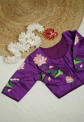 Purple silkcotton High neck readymade work blouse - Aazhi