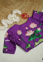 Purple silkcotton High neck readymade work blouse - Aazhi