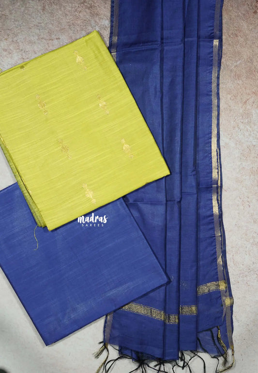 Neon Green - South cotton silk 3 piece salwar suit with zari Highlights