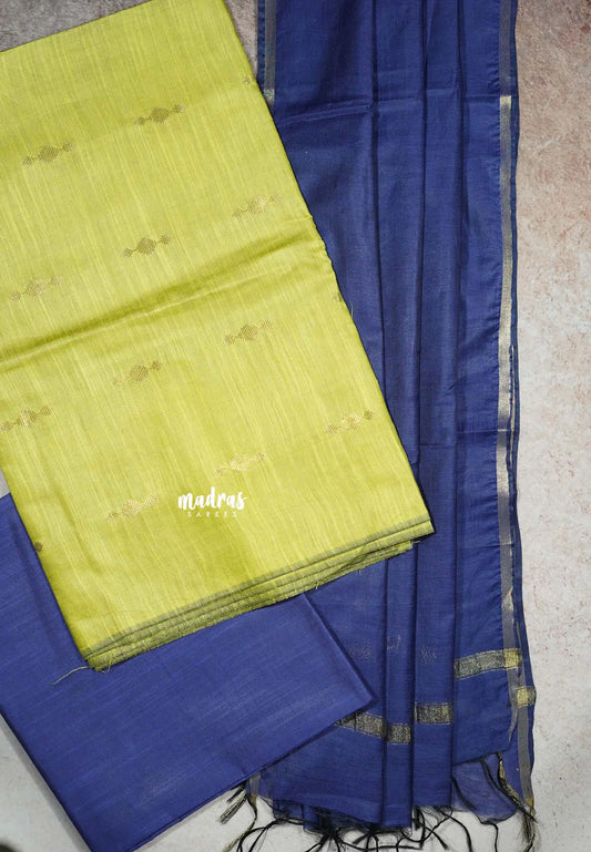 Neon Green - South cotton silk 3 piece salwar suit with zari Highlights