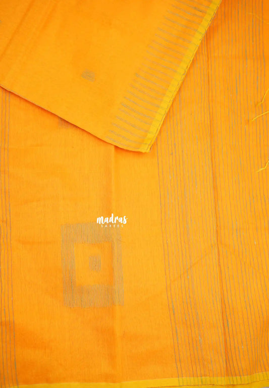 Maheswari - Premium cotton silk with with Jute weaving - Orange yellow